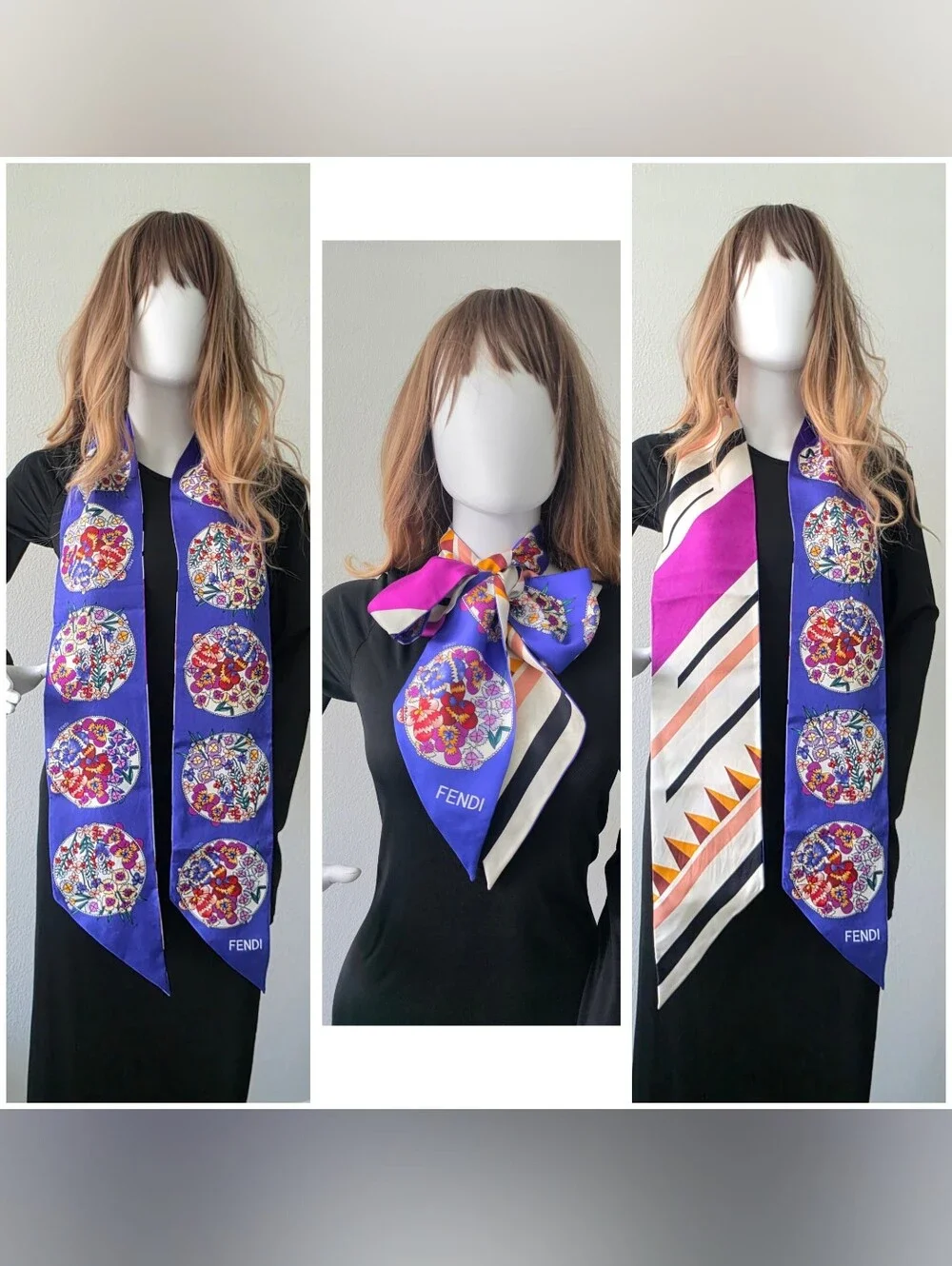 Auth Fendi Floral Maxi Wrappy Silk  Twilly